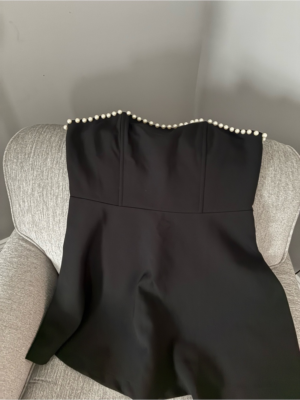 Altar’d State Londyn Strapless Black Pearl-Trim mini dress